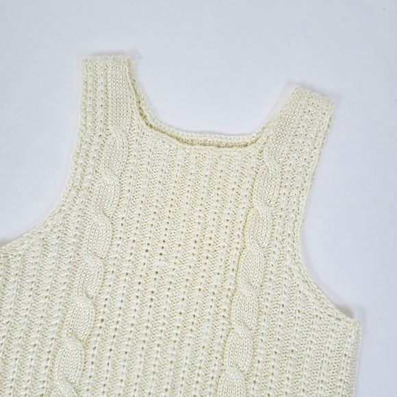 Butter Yellow Cable Knit Vest sleeveless sweater vest high neck muscle cut - Picture 11 of 12